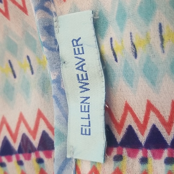 Ellen Weaver Aqua Blues Sleeves Semi- Sheer Boho  Beaded Overlay - Picture 5 of 6